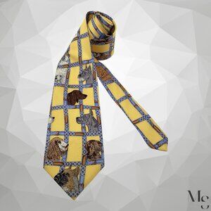 FORNASETTI Yellow Dogs With Collar Print Silk Tie Made In Italy W: 3.75" EX COND
